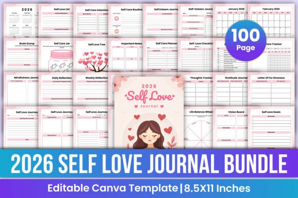 2026 Self Love Journal Bundle Canva Kdp