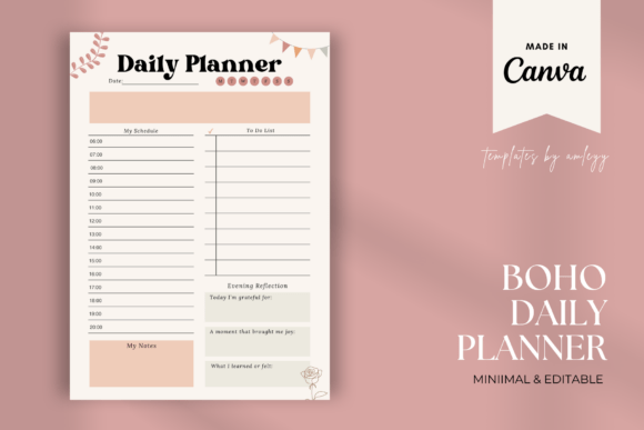 Boho Daily Planner Template for Canva