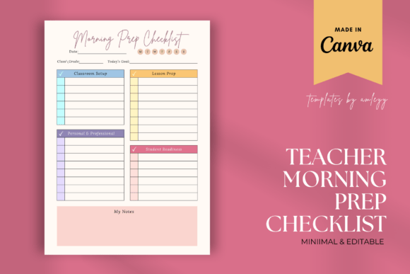 Pastel Teacher Morning Prep Checklist: A Stylish Tool for Daily Classroom Planning